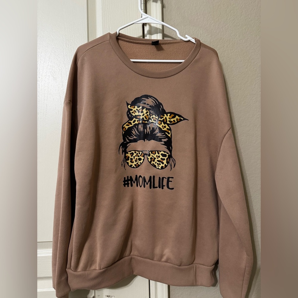 Mom Life Pullover Sweater - cheetah print